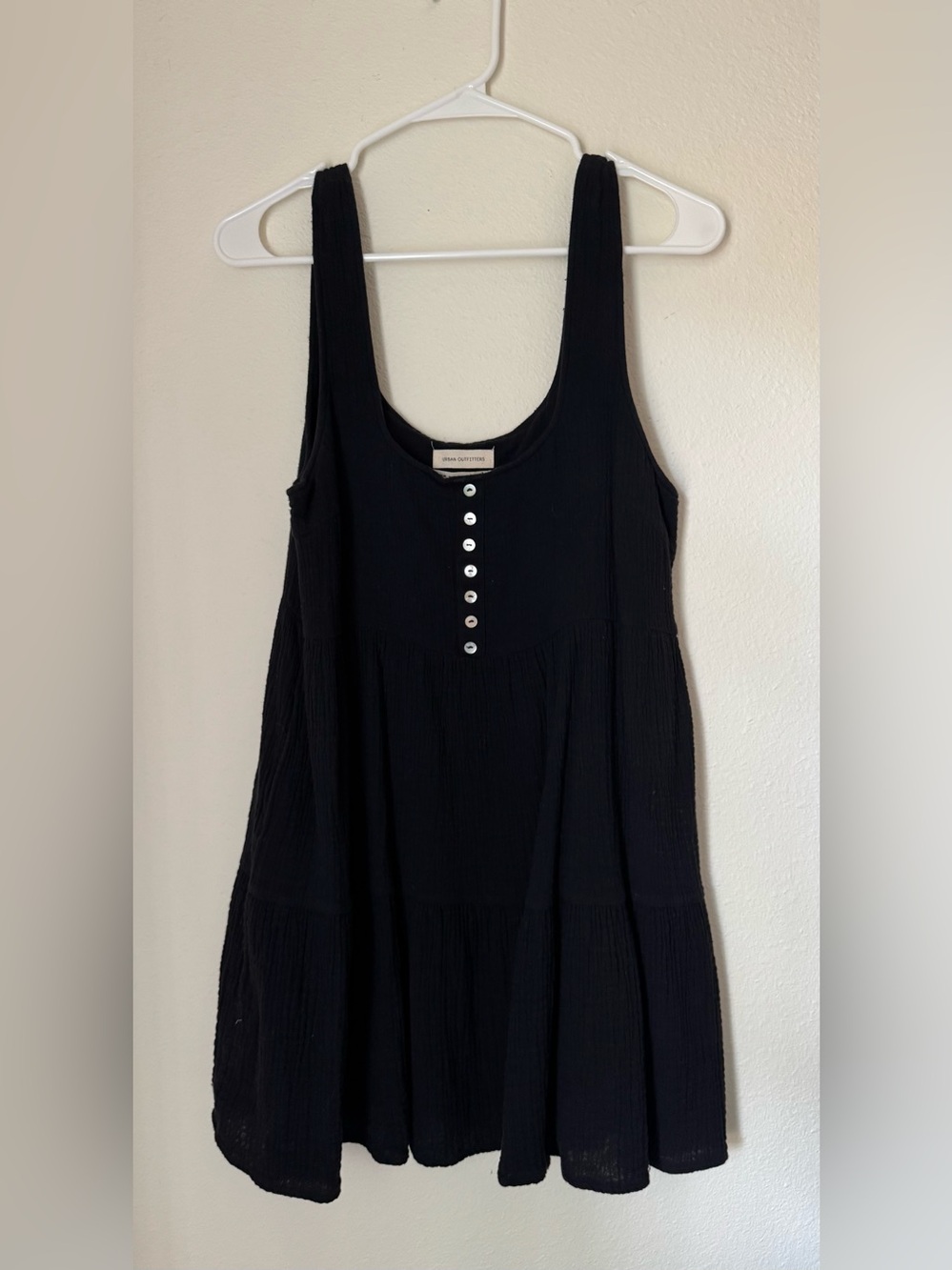 Urban Outfitters Black Cotton Gauze Button-Front Sleeveless Mini Dress | Size M
